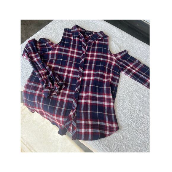 Mixed Threads open shoulder flannel button down shirt, women's Size M - Picture 7 of 8